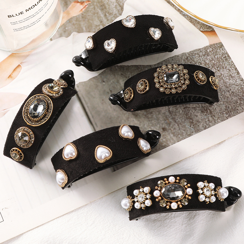 Retro Rhinestone Flocking Hair Clip Women's Back Of The Head Duckbill Clip Accessory Headband Hair Clip Hair Accessories