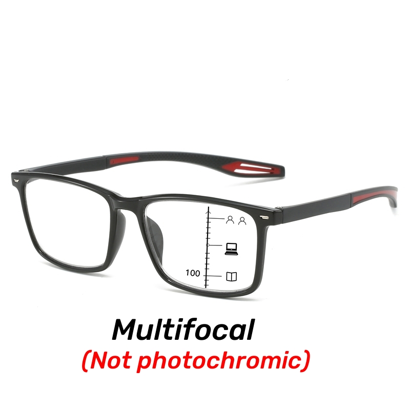 Gafas de lectura multifocales fotocromáticas progresivas 3 en 1 gafas de sol bifocales para exteriores TR90 gafas deportivas antiazules cerca de lejos: Rojo / +350