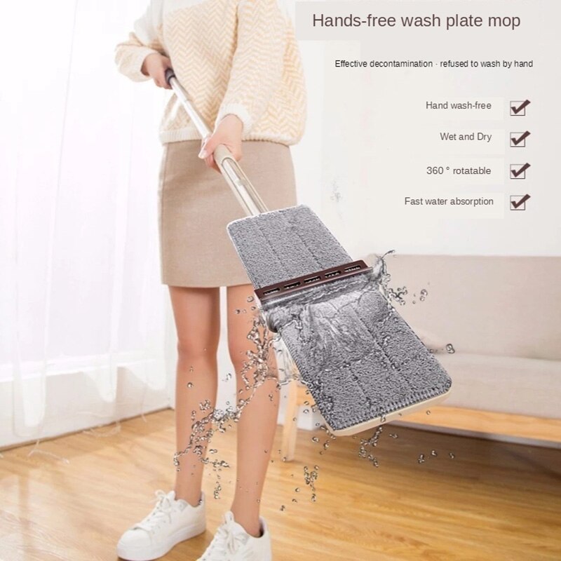 Plat Vadrouille Pour La Maison Et La Cuisine Nettoyage De Sol Vadrouille Sans Main Lavage Vadrouille Plate Avec Tampons En Microfibre Remplacement