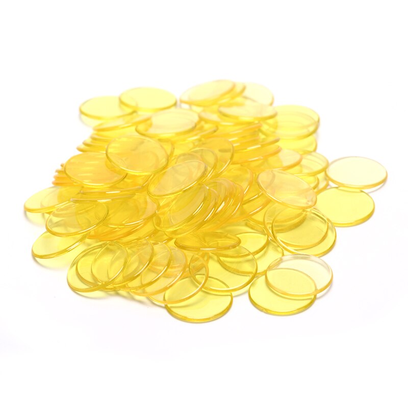 100 Uds fichas plásticas de póker Casino Bingo marcadores Token Fun familiar Club juegos de mesa juguete 8 colores 19mm: YELLOW