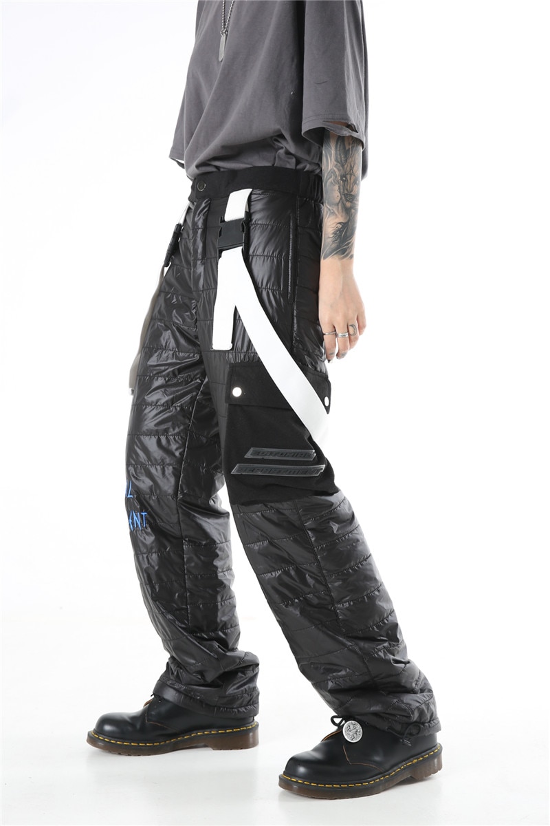 Pantalones rectos con tirantes de para mujer, pantalón holgado de algodón cálido con bolsillos laterales, estilo Hip Hop, ropa de calle alta