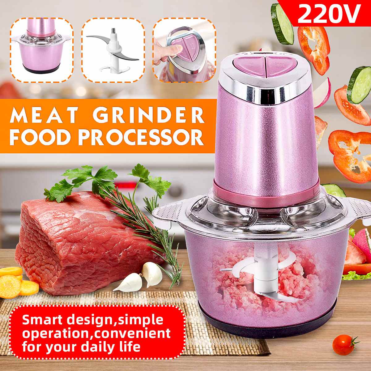 2 Speed Stainless Steel Meat Grinder Chopper Electric Automatic Mincing Machine Household Grinder Food Processor 300W-1000W 220V