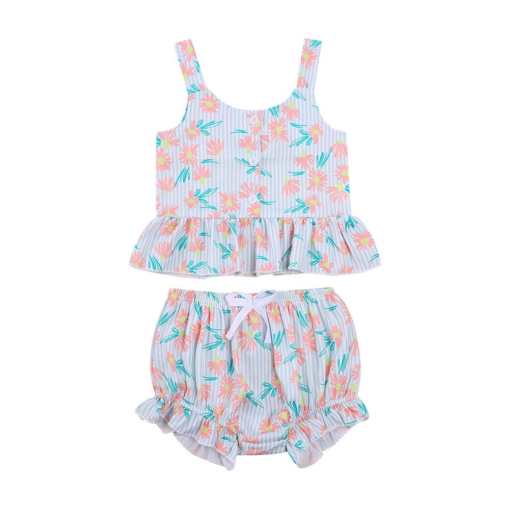 Baby Camisole + Shorts, Ruffle Decoration with Small Daisy Print Elastic Waist Summer Clothing 6M-4T: Light Orange / 12M