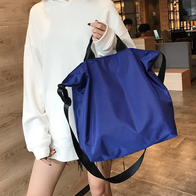 Women Nylon Shoulder Bag Large Capacity Waterproof Cloth Handbag Tote Solid Crossbody Bags Big Travel Bag Purse For Ladies: Blue