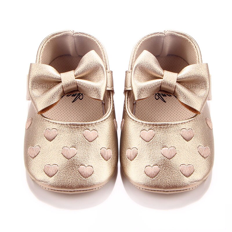 Grote boog borduurwerk liefde pu lederen baby meisje schoenen non-slip zachte zolen schoeisel voor pasgeboren wieg schoenen peuter meisjes schoenen: style1 Gold / 0-6 months