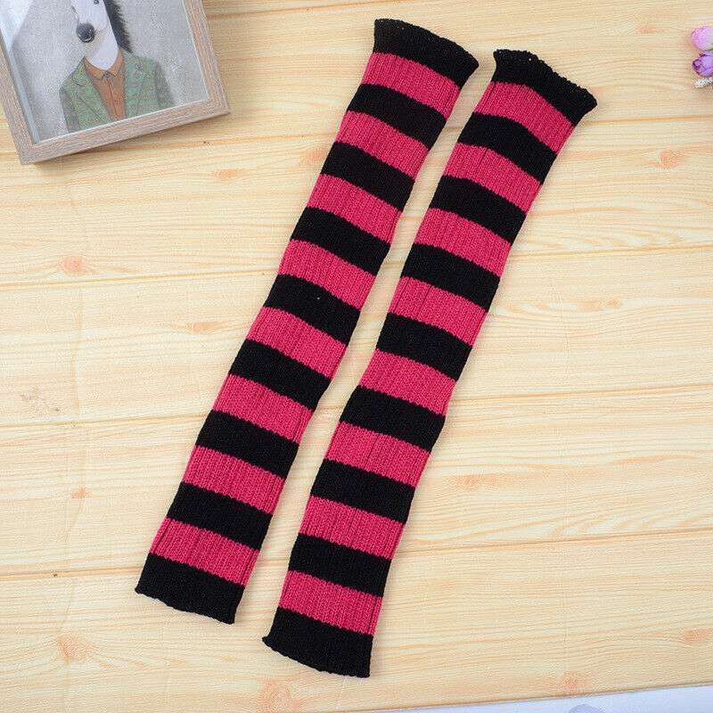 Calentadores de piernas de estilo gótico para mujer, medias de punto cálidas y sueltas, estilo Punk, con rayas japonesas, Lolita, cubierta de calentar los pies