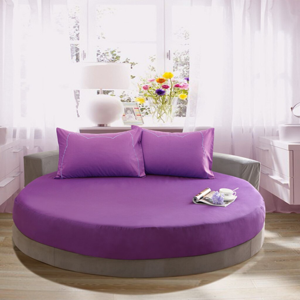 100% Cotton Solid Round Fitted Sheet Romantic Solid Color Round Bed Sheet Bedding Set Mattress Cover Topper 220cm Themed Hotel: Violet 220x25cm 15