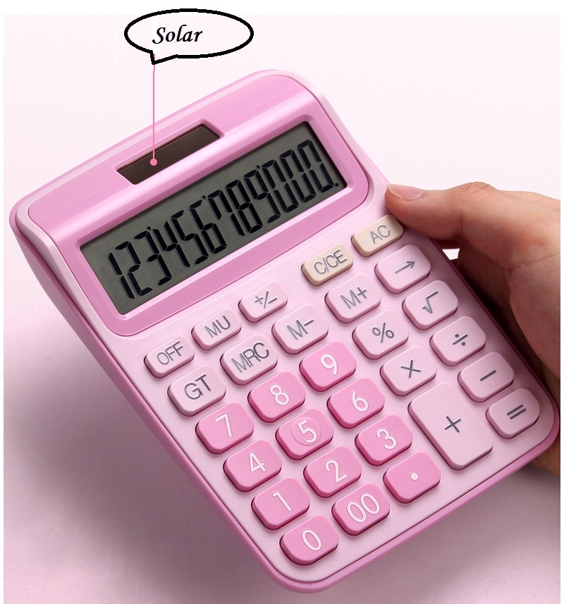 Desk Calculator Large Buttons Financial Business Accounting Tool Pink Blue Black big buttons battery and solar power 12 Digit