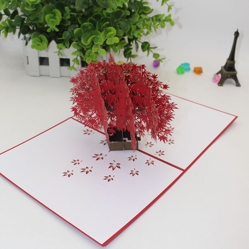 3D DIY Red Maple Leaf Wish Crad Wedding Party Invitation Cards Upscale Event Party Greet Crads