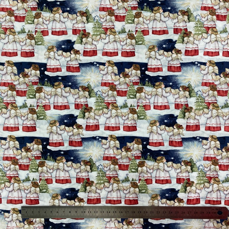 105cm Width The Little Angels Christmas Trees Cotton Fabric for Girl Clothes Hometextile Cushion Cover Backpacks DIY