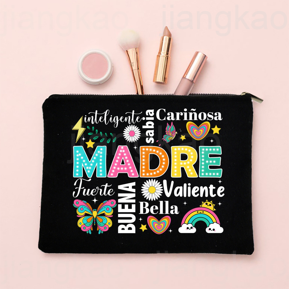 Spaans bedrukte make-uptas Reizen Neceser Toiletartikelen Opbergtas Vrouwelijke canvas cosmetische tassen Verjaardag Moederdag Cadeau voor moeder: Donkergrijs