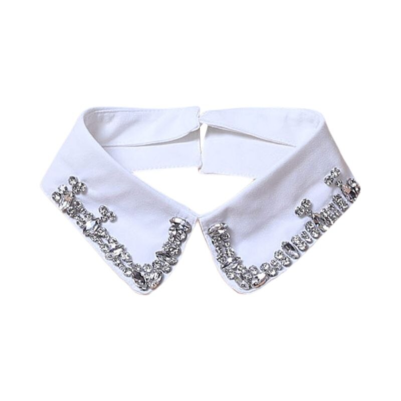 Frauen Glas Diamant Dekorative Gefälschte Kragen Schwarz Farbe Abnehmbare Revers Halskette 649C: Weiß