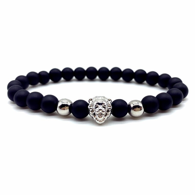 Moda New Lion Head Men bracciale temperamento fatto a mano 8mm rotondo opaco perline braccialetto per uomo regalo gioielli: 1