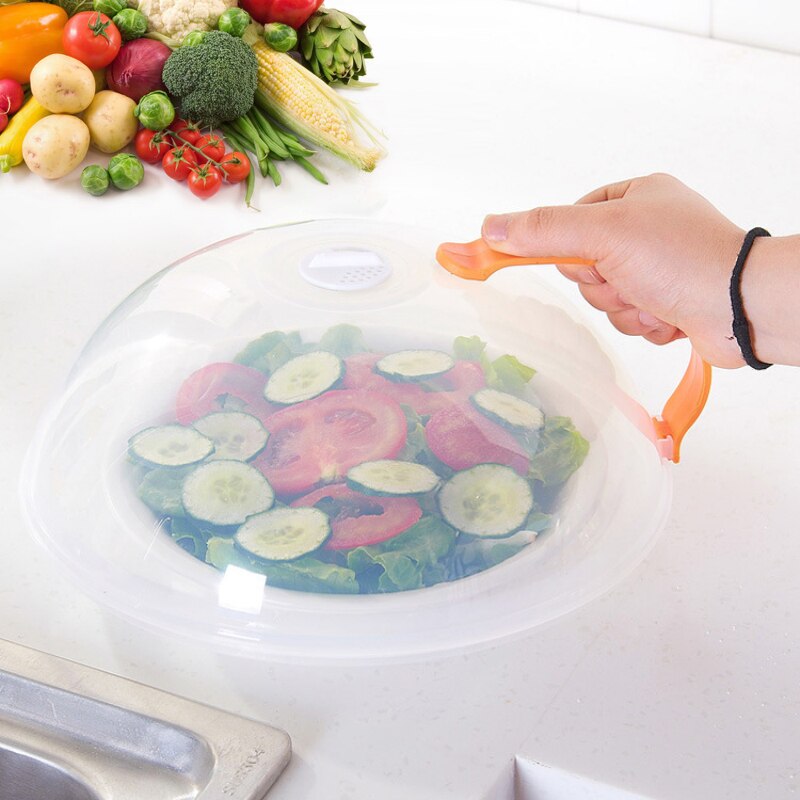 Food Cover Microwave Oven Dish Pan Lid Plate Stove Cover Cookware Lid Transparent Anti-Splash Cap With Handle