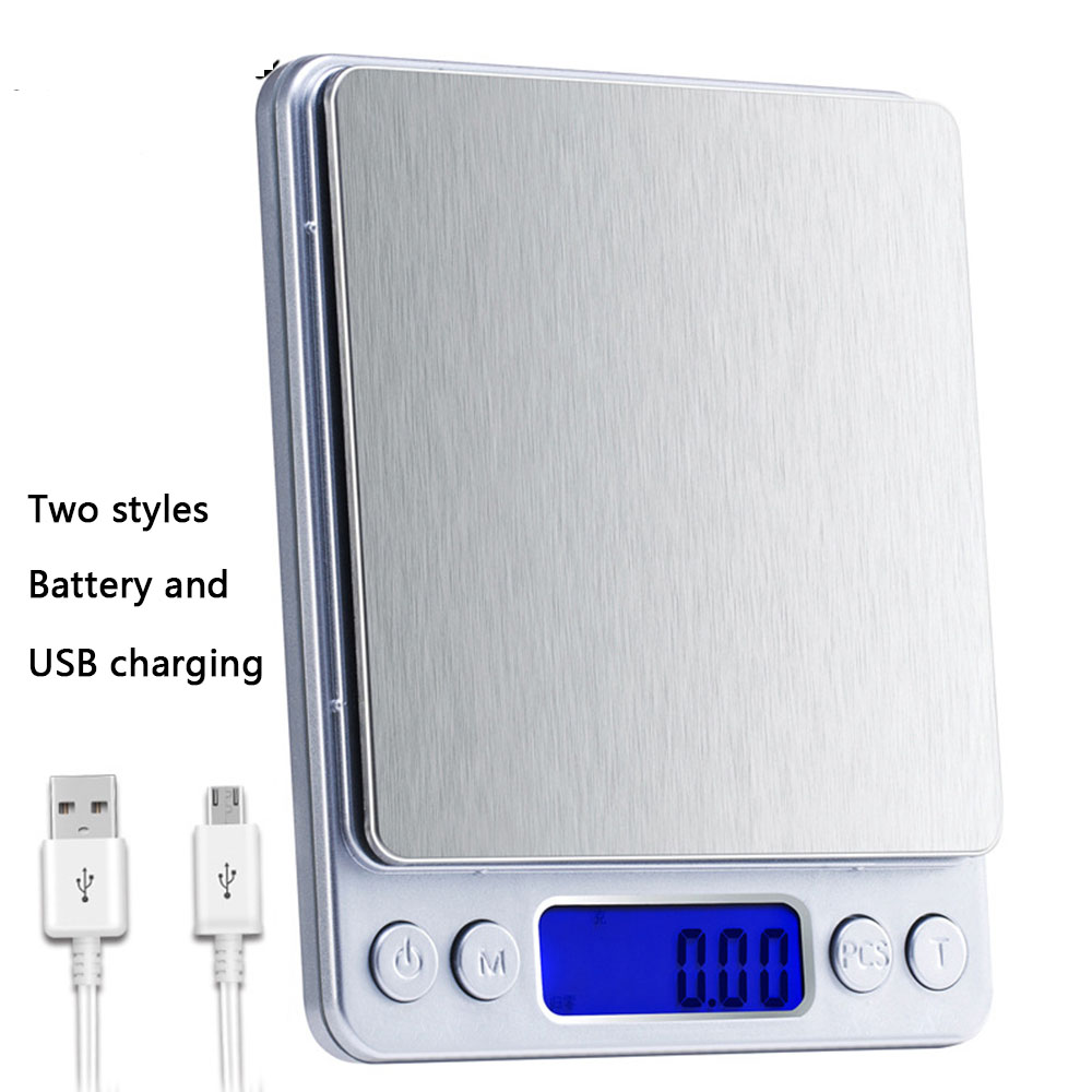 Küche Skala Digitale Präzision Elektronische Waage USB Tasche Gewicht Gold Gleichgewicht 3000g x 0,1g 2 Tabletts Skala Küche