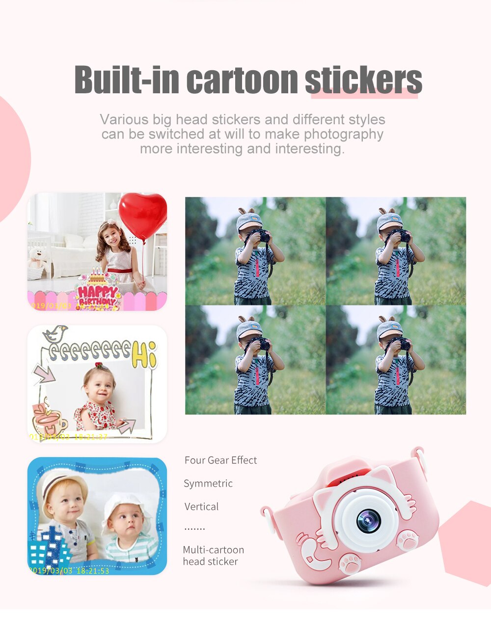 Cartoon Baby Camera 2.0 inch Screen Kid Mini Digital Camera 12MP Photo Sticker Video Game 2000w HD Camera with 600mAh Toy