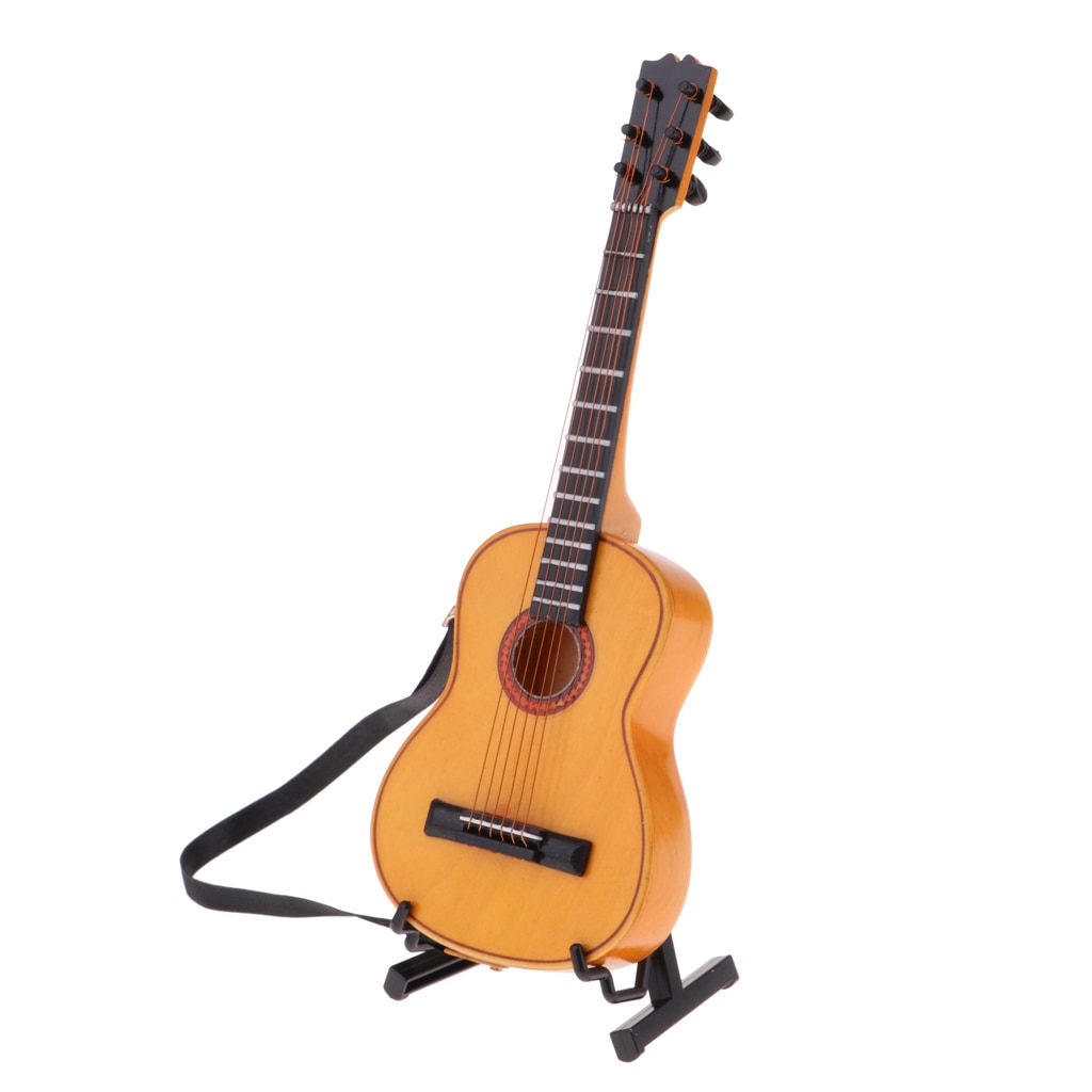 1/6 Schaal Houten Gitaar Akoestische Basgitaar Speelgoed Miniatuur Collectible Ambachten