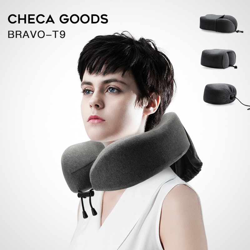 CHECA GOODS-Cojín cervical para viajes, collarín con relleno de espuma con memoria, almohada de descanso en forma de U para el cuello con funda lavable y transpirable, perfecto para el avión