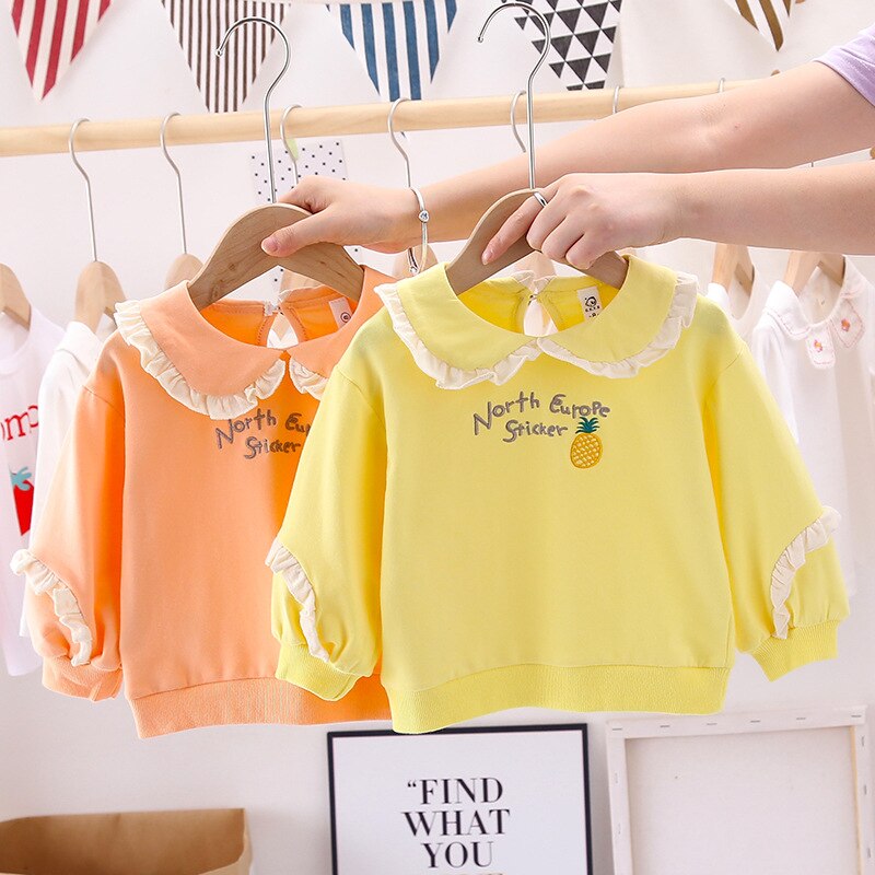Baby Meisjes Zoete Kant Trui Herfst Mode Kinderen Cartoon Schat Prinses Lange Mouwen T-shirt Kids