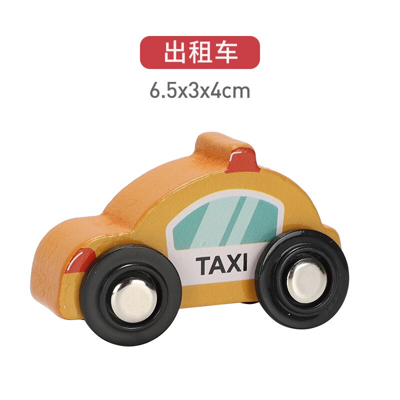 Children&#39;s Toy car magnetic wooden scene car fire truck car ambulance compatible wooden BR train children&#39;s toys W2: taxi