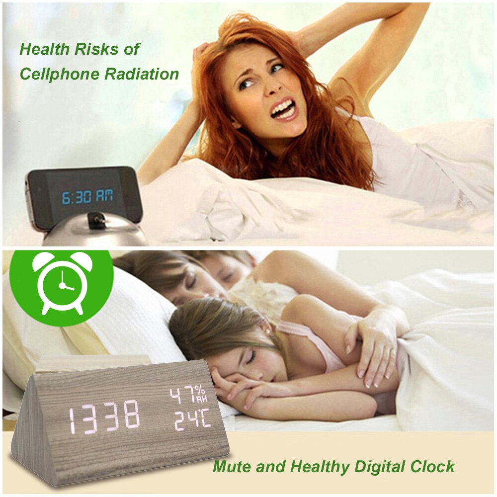 Multifunctional Wooden Clock LED Digital Clock Camphor Wood Grain Wood Clock Mute Sound Control LED Electronic Alarm Clock