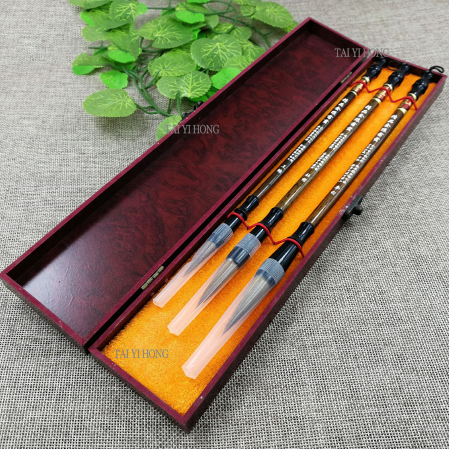 3pcs/set China calligraphy brush pen set weasel hair writing brush ink pen painting medium regular script brush box set