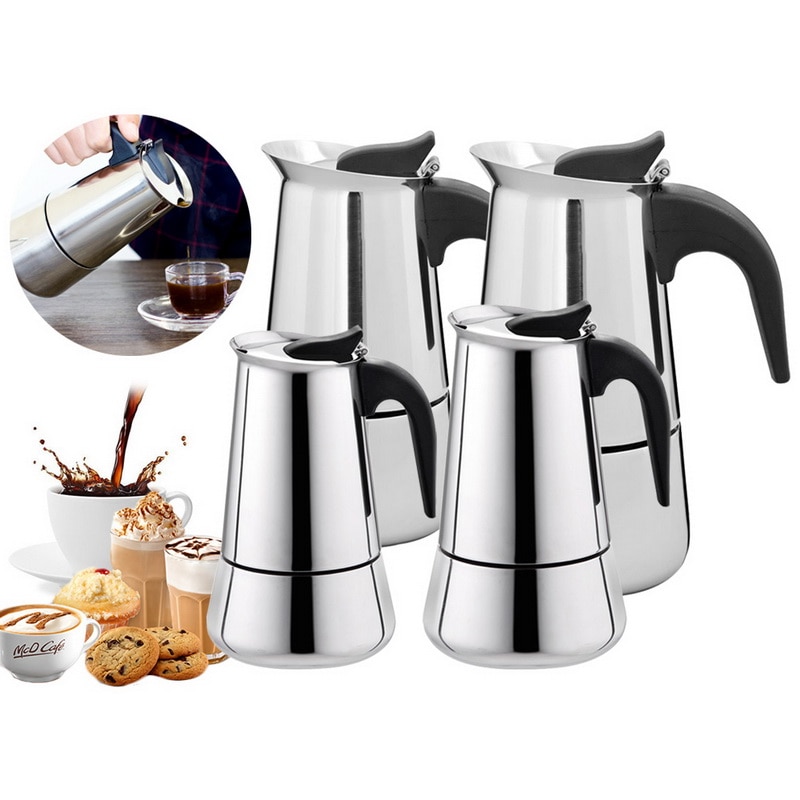 Rustfrit stål kedel kaffe brygger kedel pot bærbar espresso kaffemaskine moka pot pro barista 100ml/200ml/300ml/450ml#9