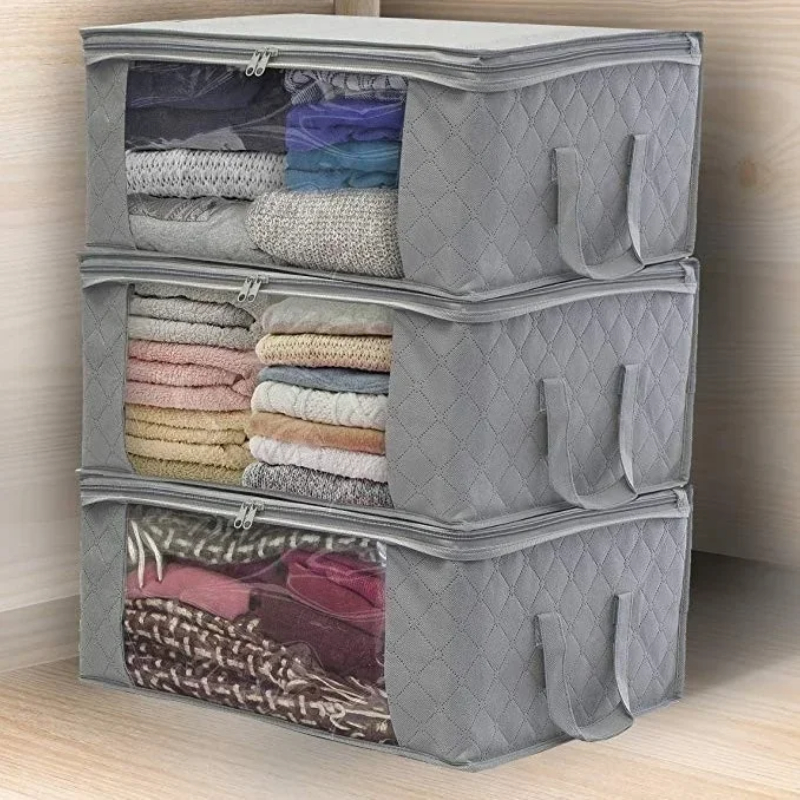 Narrow Foldable Clothes Storage Box with Lid Large Capacity Quilt Blanket Closet Storage Organizer Fabric Wardrobe Organizer Box