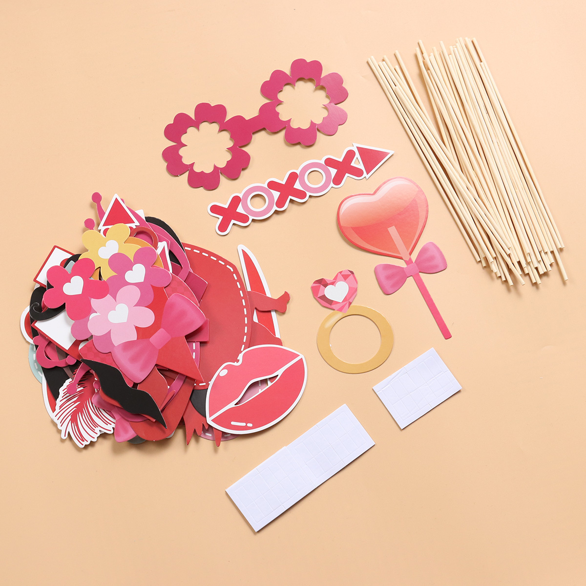 41pcs Valentines Romantic Decoration Photo Booth Props Sticks Prop Kit for Engagement Bridal Shower Wedding Party Valentines Day