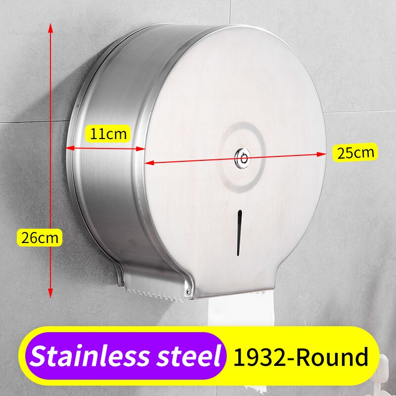Toilet Paper Holder Stainless Steel Roll Paper Towel Dispenser Wall Mount Waterproof Tissue Box Cover Large Roll Holder: 1932-Round
