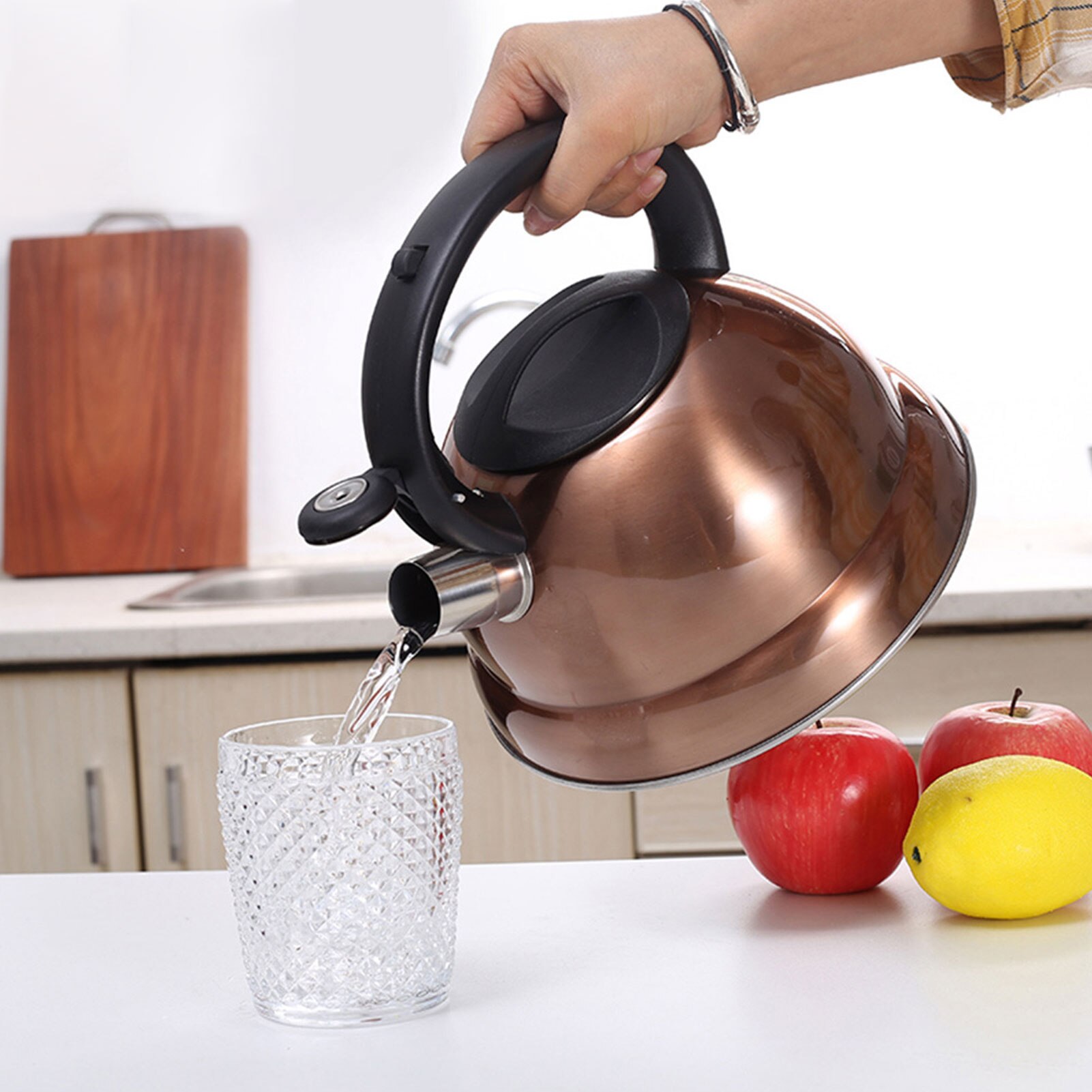 Whistling Kettle for Gas Stove 3L Steel Whistle Tea Kettle Water Bottle Rose Gold