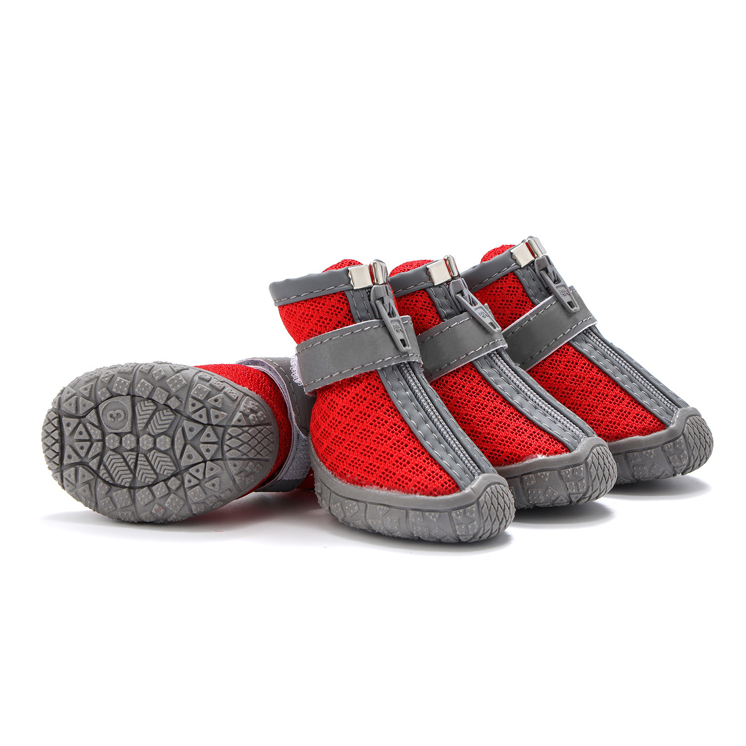 4 sztuki kalosze dla psa wodoodporne buty z pasek odblaskowy antypoślizgowymi oddychającymi śniegowcami dla małych zwierząt bezpieczniejszej podróży w nocy: S / Czerwony