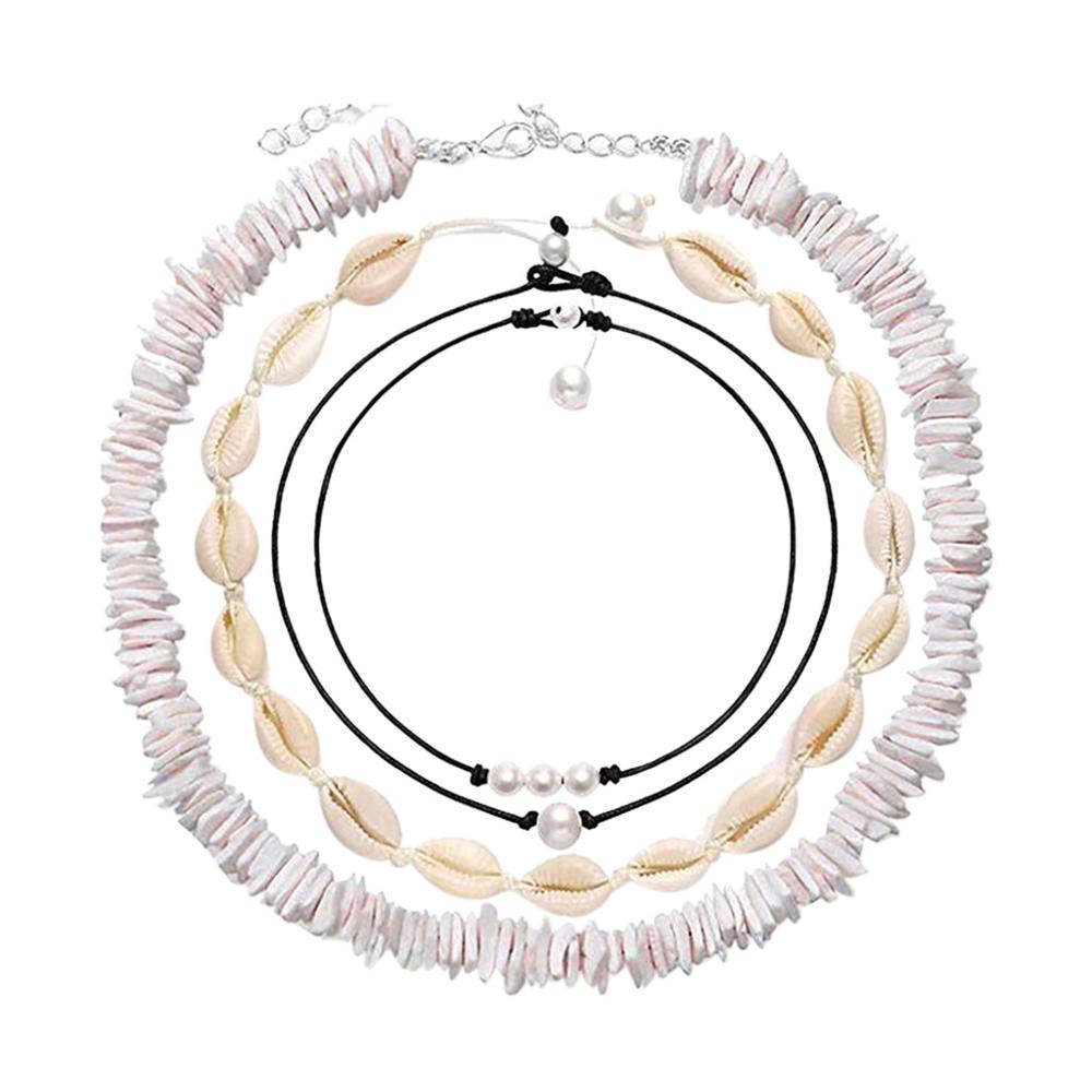Parel choker 4pc bohemian stijl schelp ketting voor vrouwen schelp choker set hawaiian chips schelp kraag surfer koord ketting set  a1
