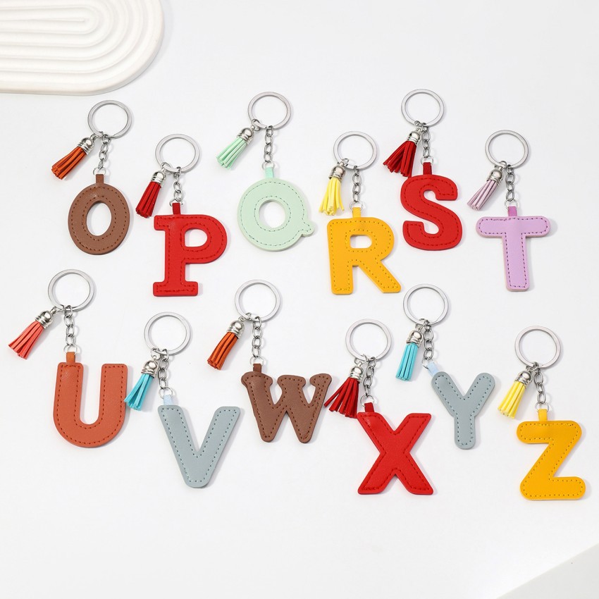 26-Fasen-Schlüsselanhänger mit englischem Buchstaben, PU-farbiges Leder, Quaste, Schlüsselanhänger, Anhänger für Damen, Taschenanhänger, , ein Freunde