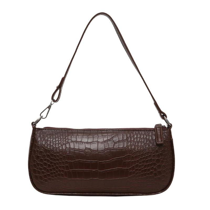 Retro Alligator Patroon Vrouwen Messenger Handtassen Casual Solid Schoudertassen Casual Solid Schoudertassen: Dark Brown