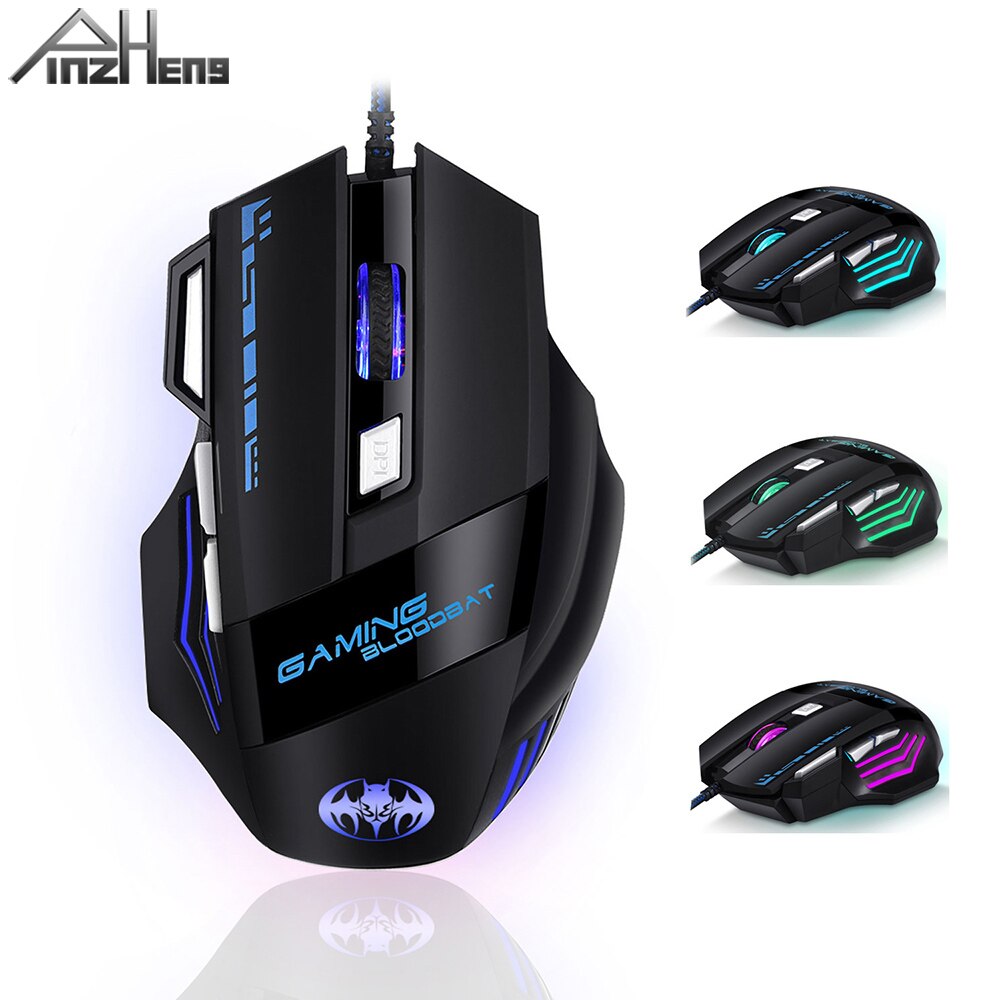 PINZHENG Wired Gaming Mouse 7200 DPI 7 Buttons Optical Mice With LED Backlight Ergonomic For Overwatch Game Laptop Computer