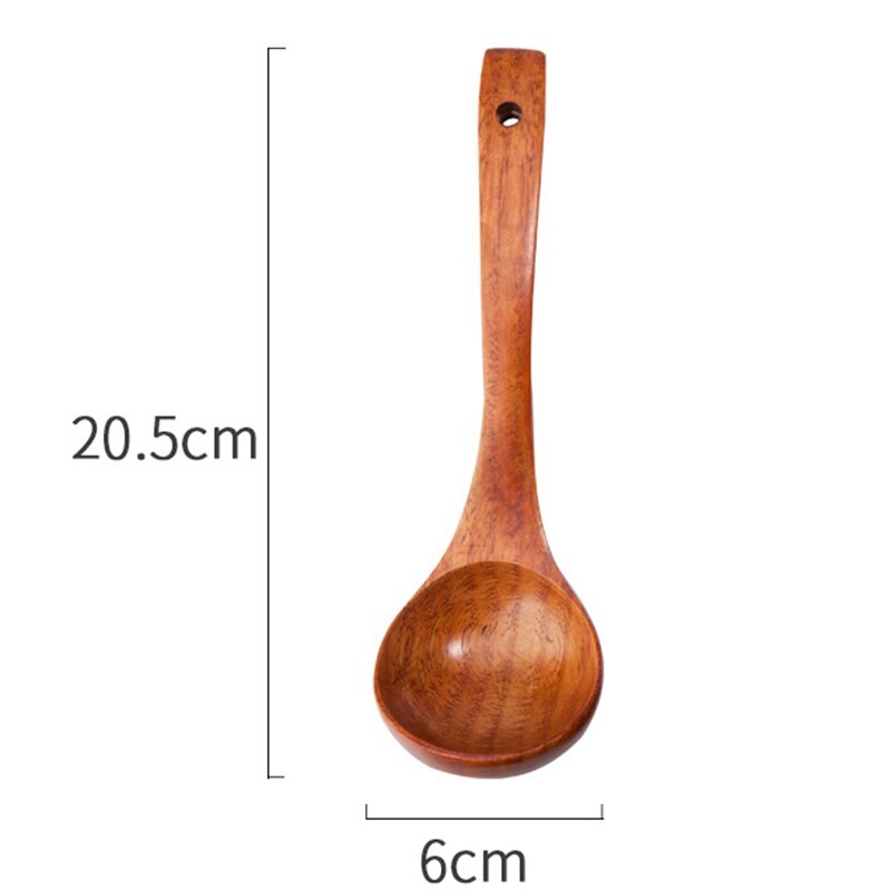 Natuurlijke Hout Lange Steel Rijst Soep Koken Lepels Grote Pollepel Pot Lepel Servies Gereedschap (1 Set Van 3)