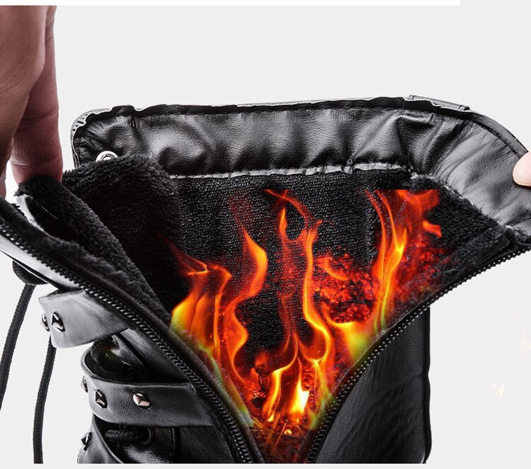 Winter stoere heren laarzen plat met bont motorlaarzen heren top metalen gesp veterschoenen halfhoge koppels 466