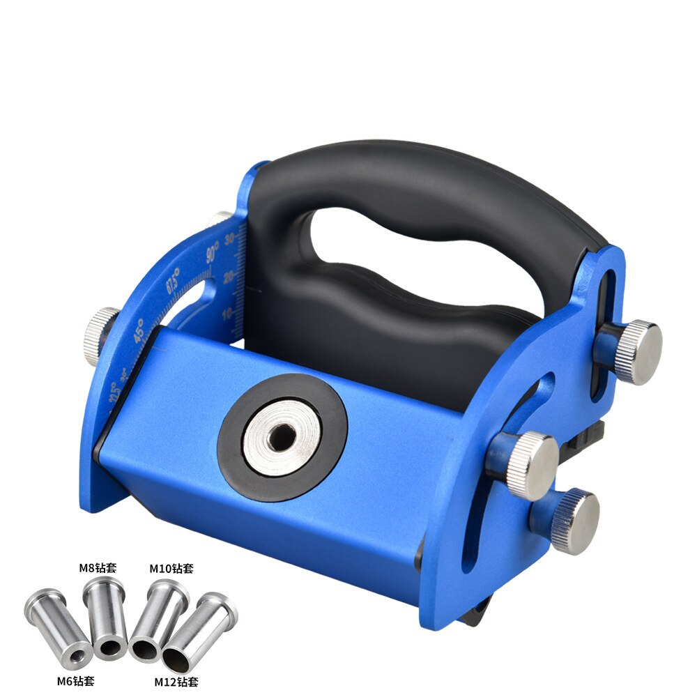 Multi-Hoek Pocket Gat Jig Schuine Gat Locator Boren Tool Kit 6/8/10/12Mm treknagel Jig Aluminium Joinery Schrijnwerker Diy Gereedschap: Blue