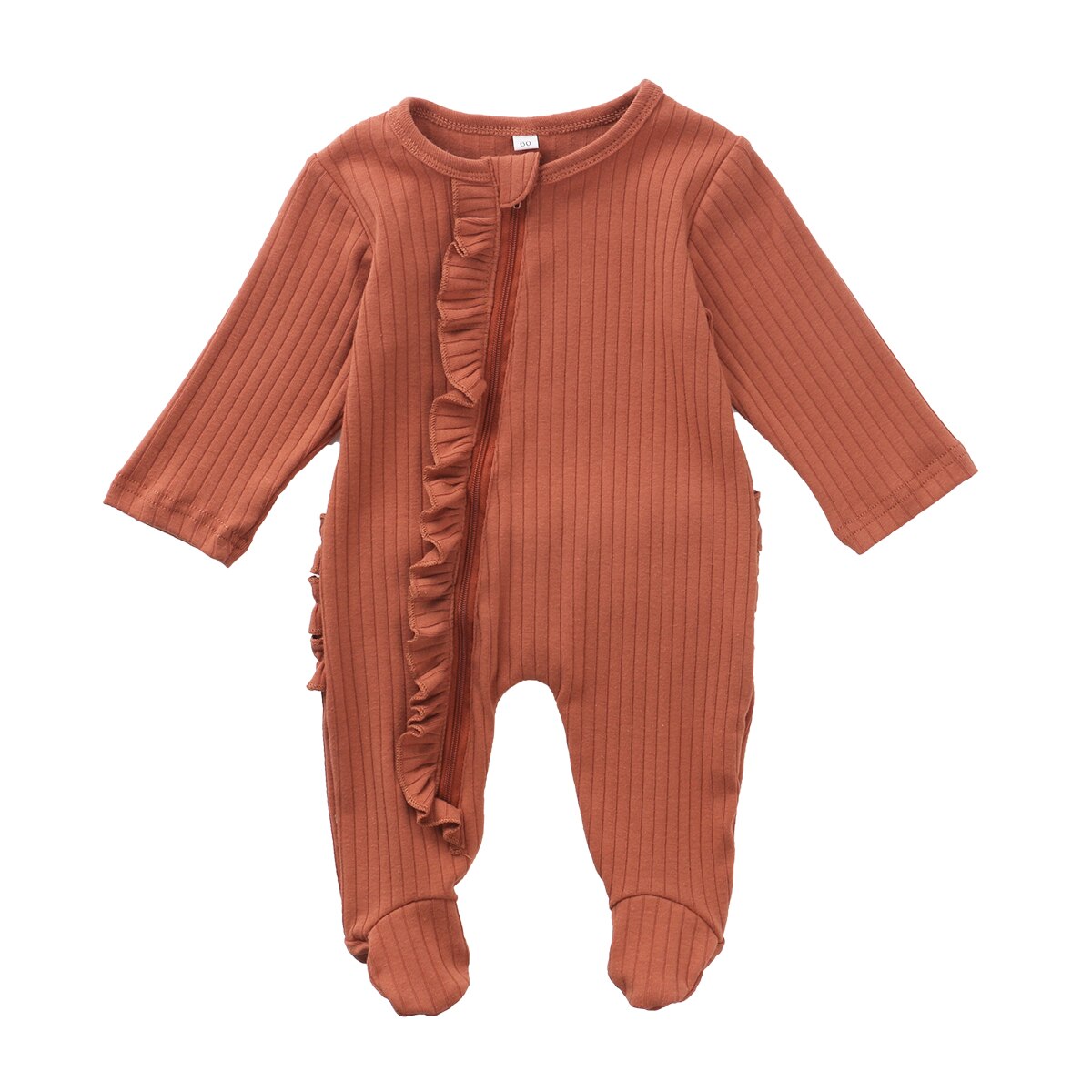 Citgeett Autumn Solid Newborn One-piece Footies Pajamas Infant Long Sleeve Round Neck Ruffle Nightclothes: A / 6M