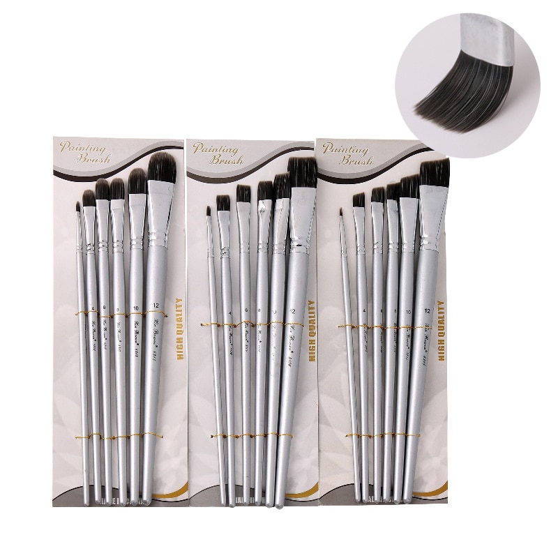 Aquarel Gouache Pen Nylon Haar 6 Pcs Houten Handvat Kwast Set Tekening Art Supplies