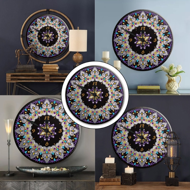 Reloj de pintura con diamantes de Mandala, cartel de hojalata de Metal 5D, bordado de diamantes de Cruz