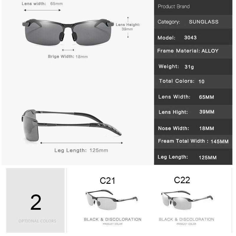 Gafas de sol fotocromáticas polarizadas para hombre, lentes de sol deportivas polarizadas, cambio de Color, gafas de conducción UV400 11-KPBS3043PO