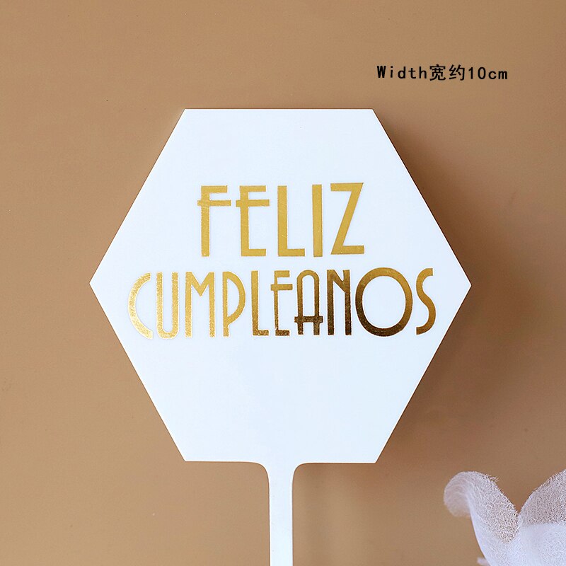 Feliz cumpleaños. español akryl slik farve tillykke med fødselsdagen kage topper på spansk til festdekoration bageartikler: 1pc år 049n