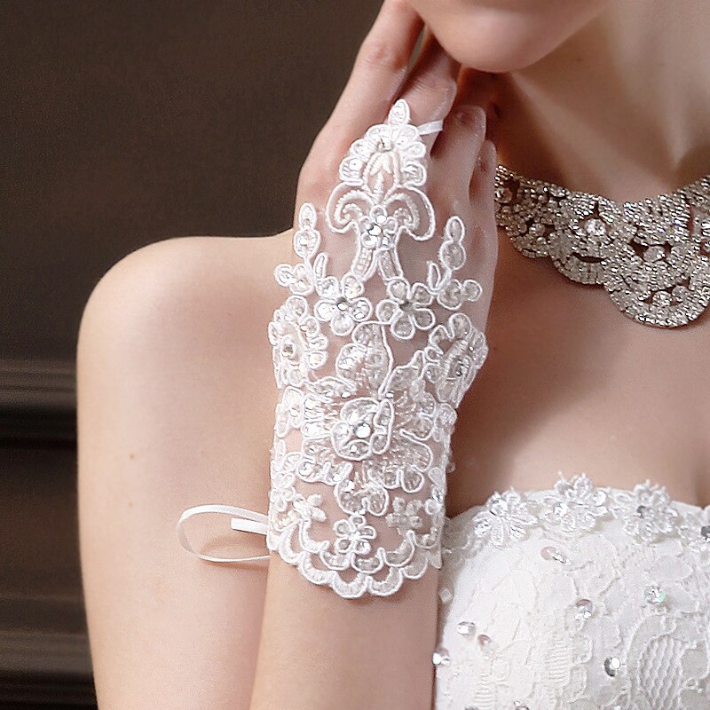 Guantes de encaje cortos sin dedos, baratos, 1 par, para boda, para novia, graduación, , conducir, accesorios de boda