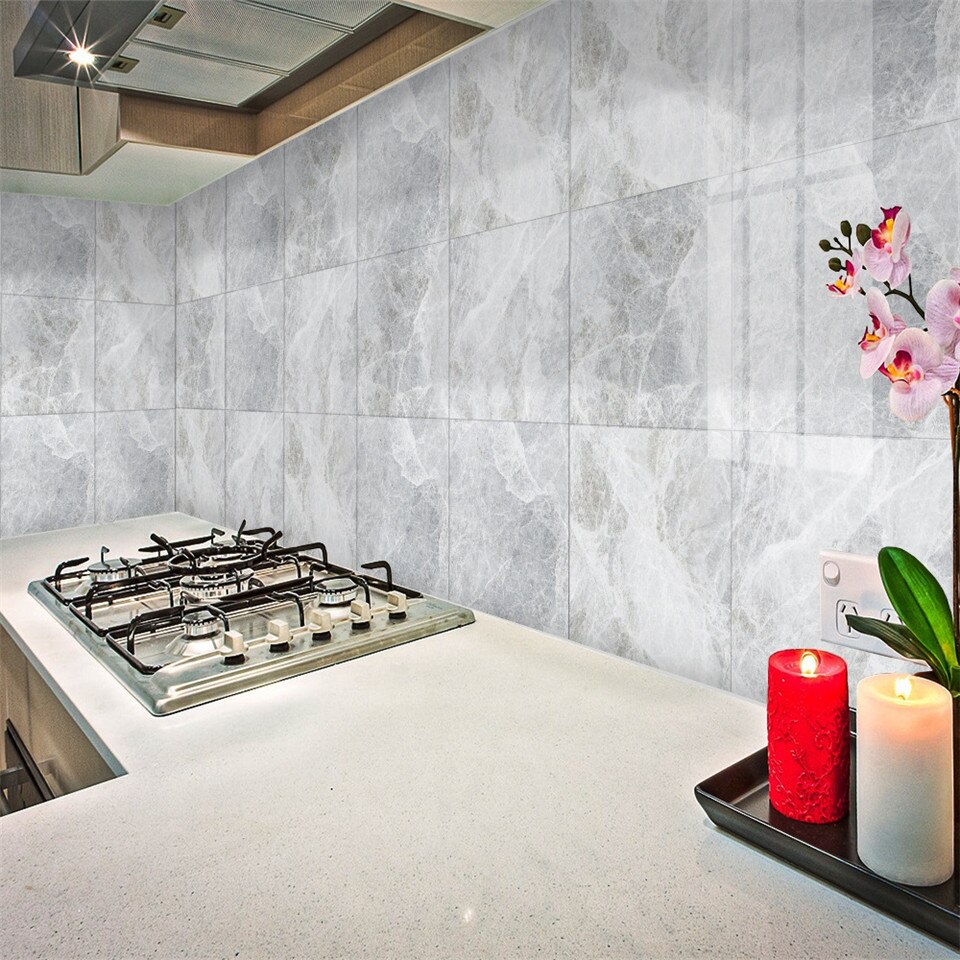 4 stk/sett grå marmor fliser klistremerker for kjøkken backsplash bad vegg gulv dekor tapet skrell &amp; stick vinyl dekorativ film