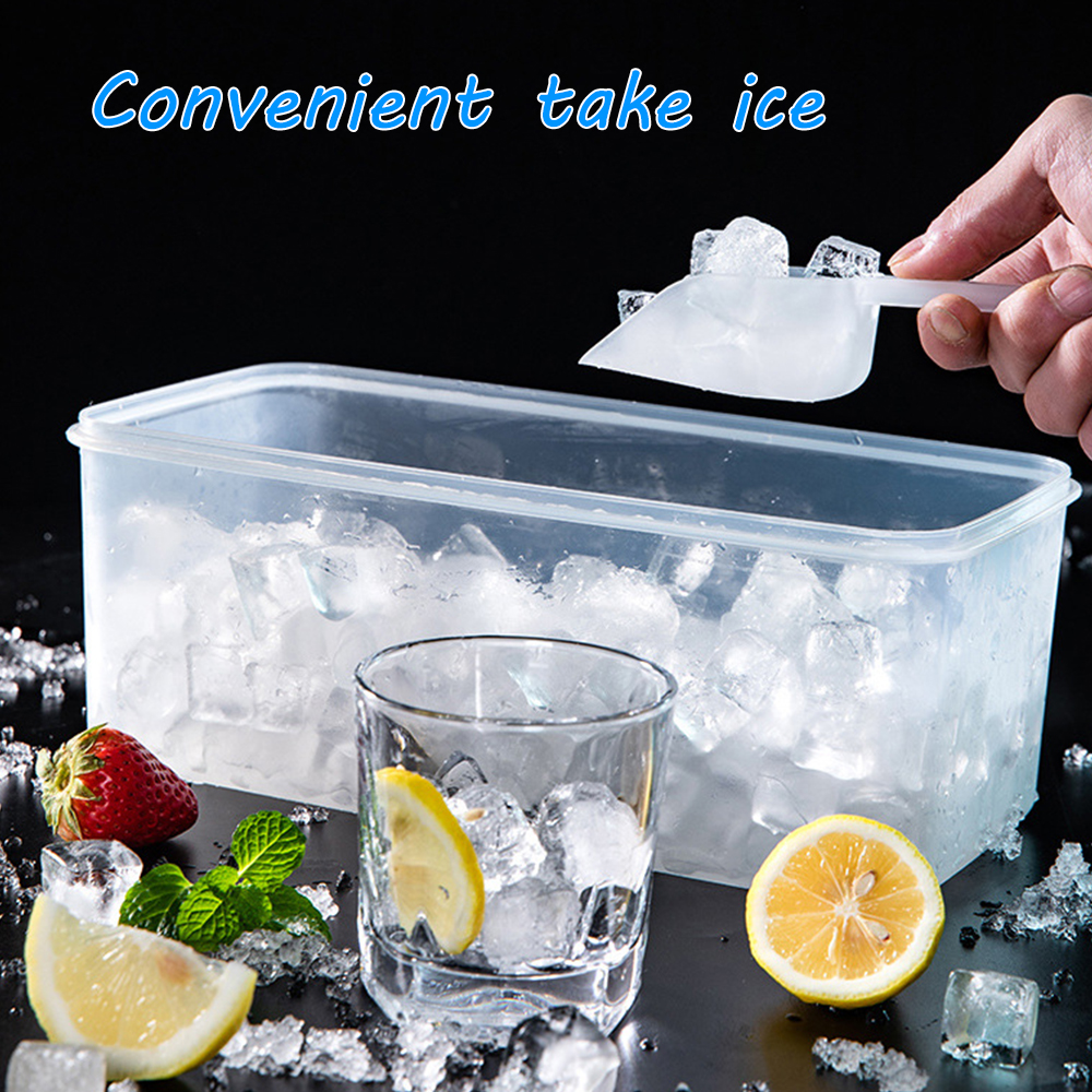 BPA Free Silicone Ice Cream Mold Sets For Kids DIY Ice Molds For Whiskey Cocktails Rectangle Ice Cube Tray Storage Container Lid