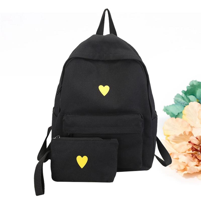 Lærred rygsæk simpel kærlighed indretning rygsæk til pige skole rejse shopping teenagere skole rygsæk (sort)