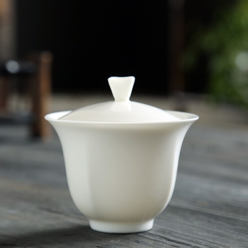Hvid porcelæn stor skål te terrin vintage keramik gaiwan fedt jadejapansk håndlavet sancai kunst tilbehør boligindretning: F