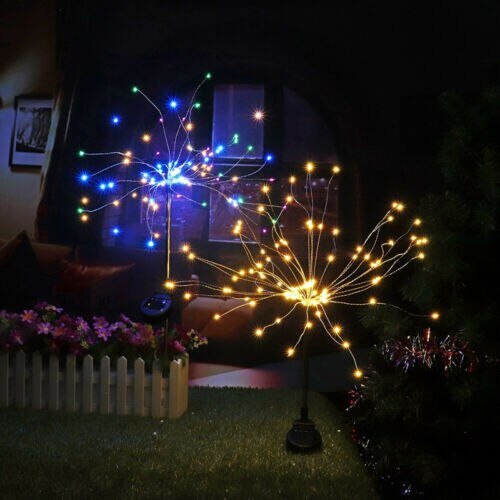 90 LED Solaire Alimenté Feux d'artifice Starburst Pieu Lampe de Jardin En Plein Air Fête